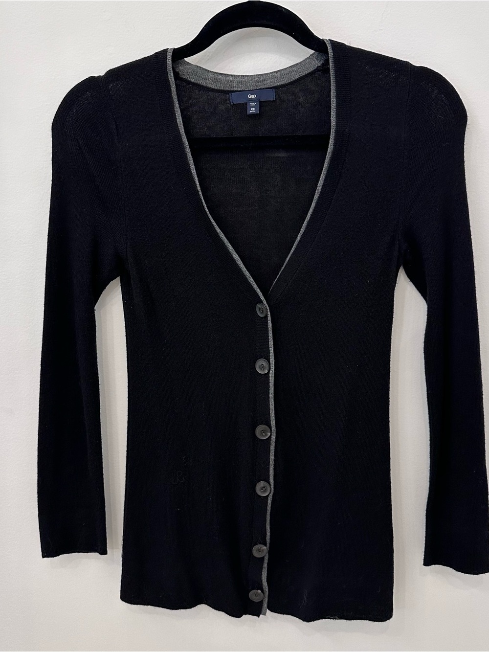 Gap Petite XS Black Cotton Wool Blend V-Neck Button Front Cardigan